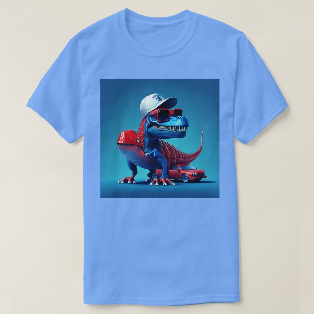 little dinosaur on a red sports car T-Shirt (Design Front)