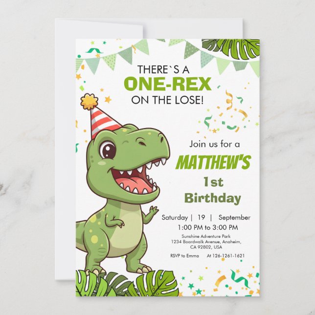 Little Dinosaur Roar First Party Invitation (Front)