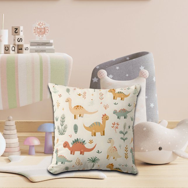 Little Dinosaurs Beige Neutral Tones Cushion (Creator Uploaded)