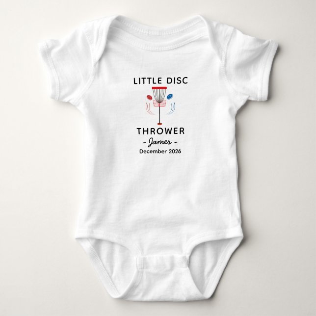 Little Disc Thrower - Disc Golfer Dad Baby Bodysuit (Front)