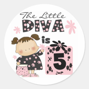Little Diva 5th Birthday Tshirts and Gifts Classic Round Sticker