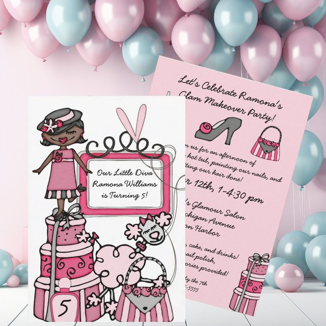Little Diva Girls Makeover Spa Day Birthday Invite (Creator Uploaded)