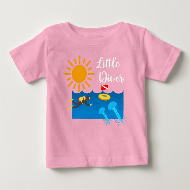 Little Diver with Jelly Fish - Baby Fine Jersey T- Baby T-Shirt (Front)