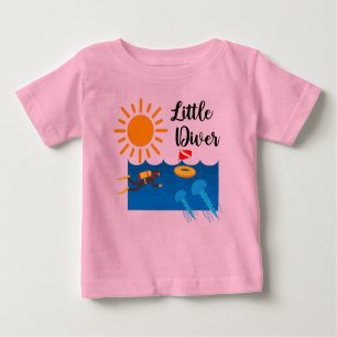 Little Diver with Jelly Fish - Baby Fine Jersey T- Baby T-Shirt