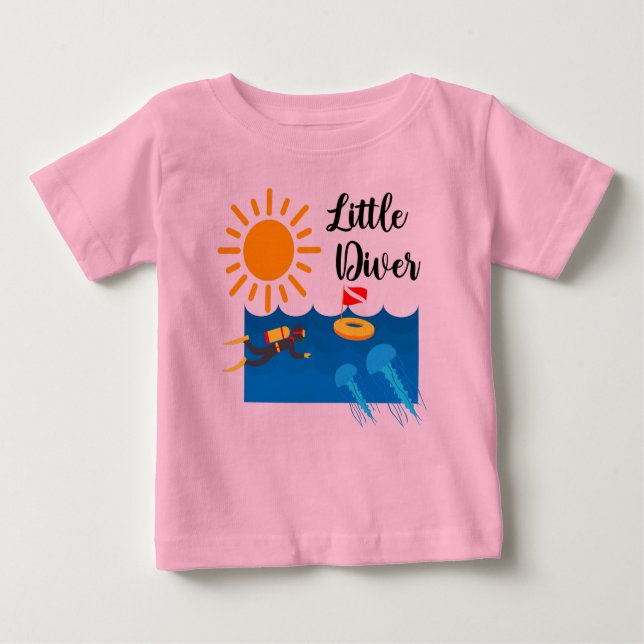 Little Diver with Jelly Fish - Baby Fine Jersey T- Baby T-Shirt (Front)