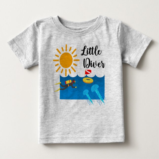 Little Diver with Jelly Fish - Baby Fine Jersey T- Baby T-Shirt (Front)