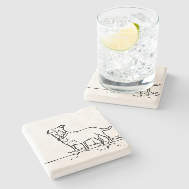 Little Dog Template Light  Stone Coaster (Side)