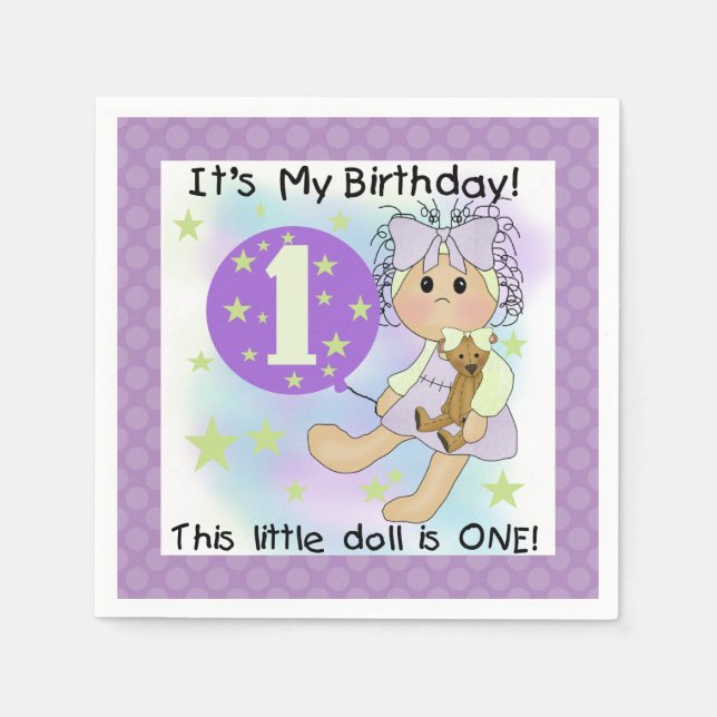 Little Doll Girl 1st Birthday Paper Napkins (Front)