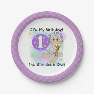 Little Doll Girl 1st Birthday Paper Plates