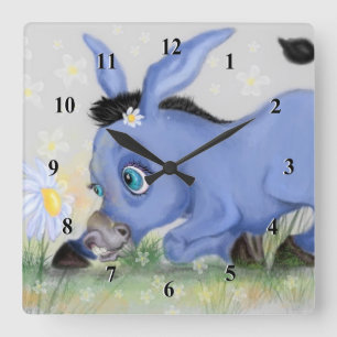Little Donkey and Daisy - Add Your Name / Text Square Wall Clock