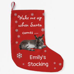 Little Donkey Snowflakes Red Small Christmas Stocking