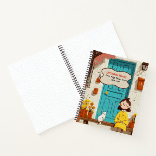 Little Door Stories Cute Girl and White Cat Notebook
