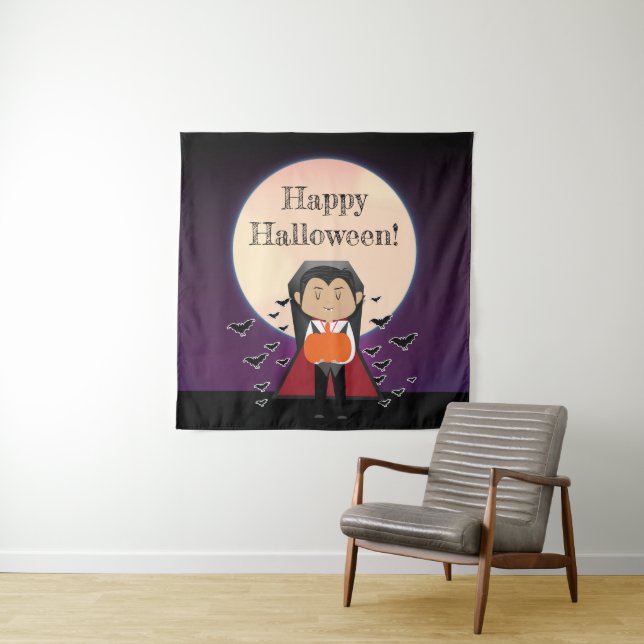 Little Dracula Costume Halloween Party Backdrop Tapestry (In Situ)
