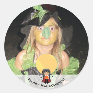 Little Dracula Vampire Happy Halloween Photo Classic Round Sticker