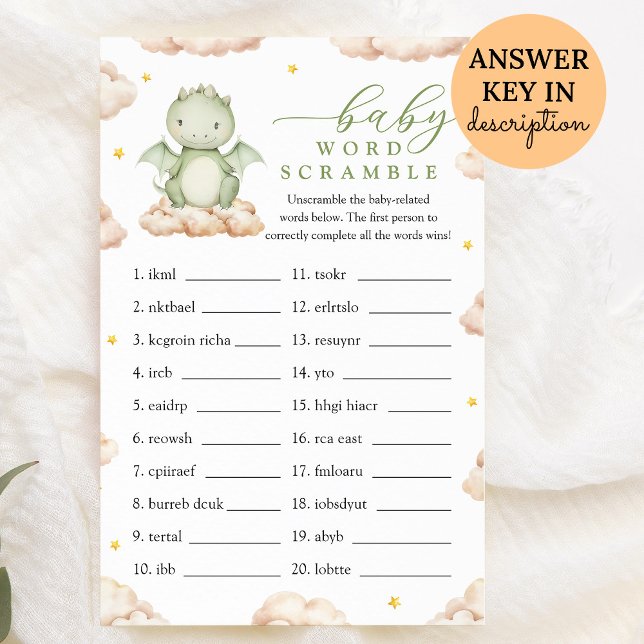 Little Dragon Baby Shower Baby Word Scramble Game (Creator Uploaded)
