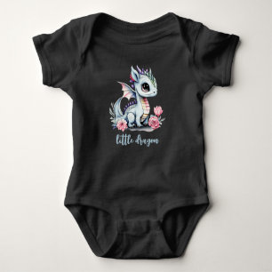 Little Dragon grey editable cute watercolor Baby Bodysuit