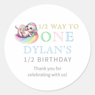 Little Dragon Halfway to One Blue 6 Month Birthday Classic Round Sticker