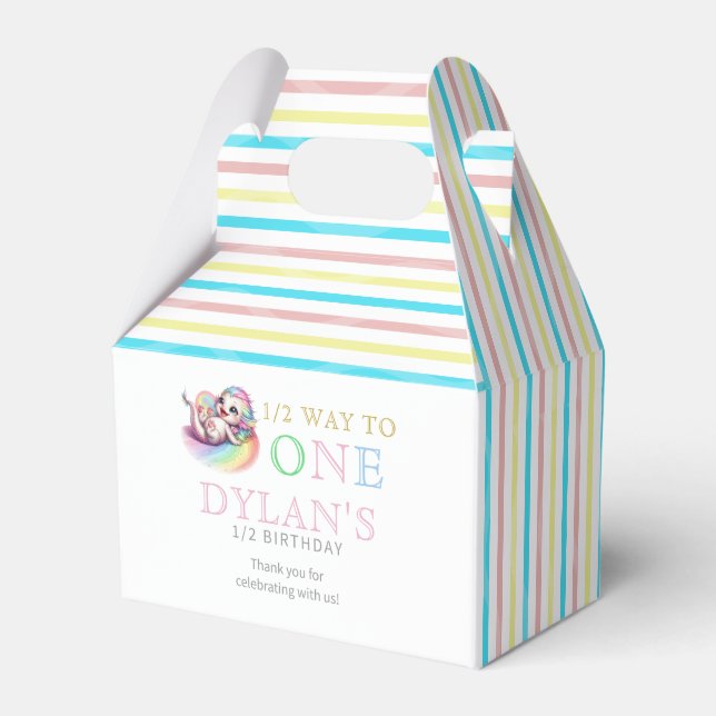 Little Dragon Halfway to One Pink 6 Month Birthday Favour Box (Front Side)