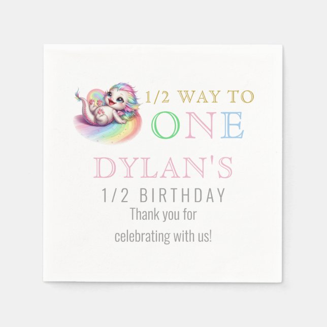 Little Dragon Halfway to One Pink 6 Month Birthday Napkin (Front)