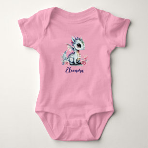 Little Dragon pink editable cute watercolor Baby Bodysuit