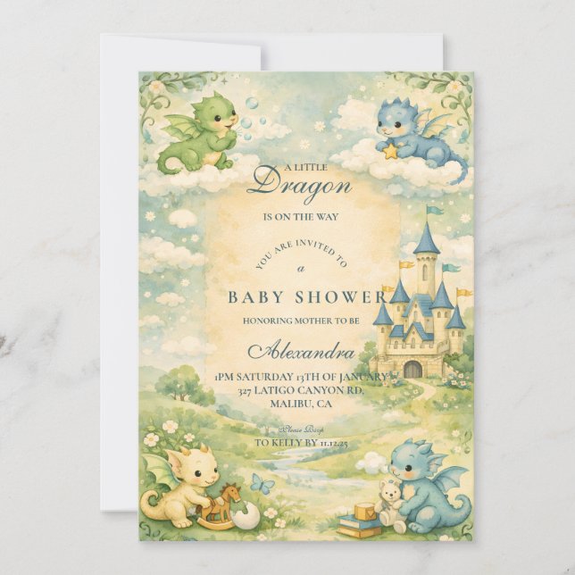 Little Dragon Storybook Baby Shower Invitation (Front)