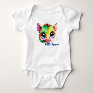 Little Dragon with big eyes cute watercolor Baby Bodysuit