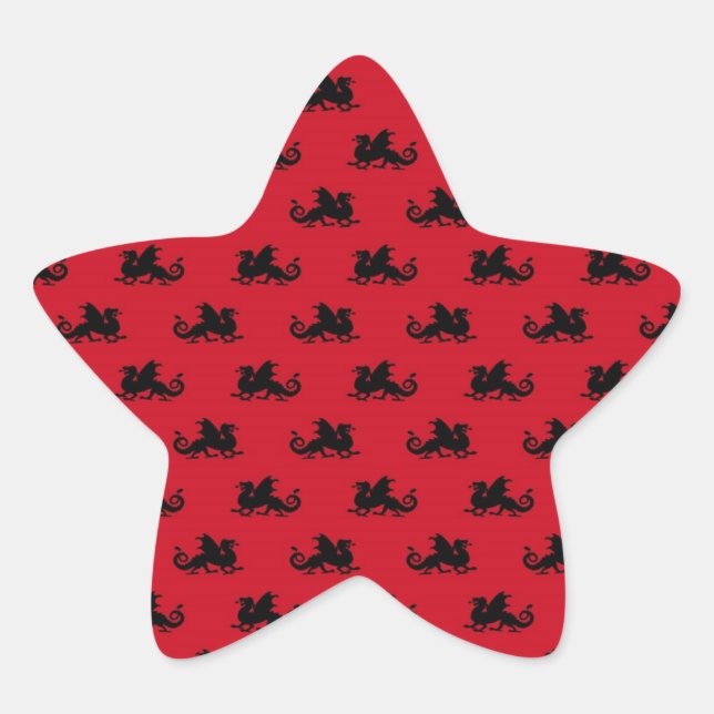 Little Dragons on Red Background Star Sticker (Front)