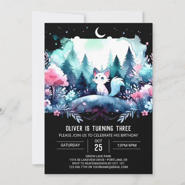 Little Dreamy Cat Birthday Invitation (Front)