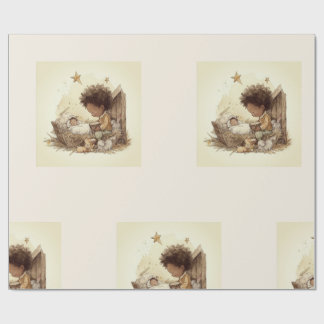 Little Drummer Boy Black Nativity Wrapping Paper 1