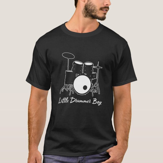 Little Drummer Boy  Drummer Drum Set Music T-Shirt (Front)