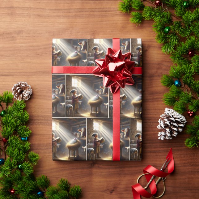 Little Drummer Boy In a Barn Stable Wrapping Paper (Holiday Gift)