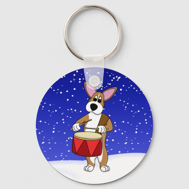 Little Drummer Pembroke Welsh Corgi Keychain (Front)