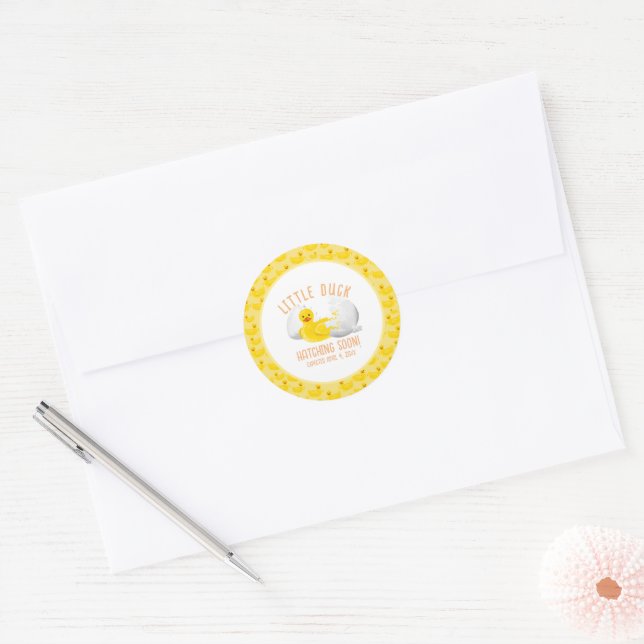 Little Duck Hatching Soon Baby Shower Invitation Classic Round Sticker (Envelope)