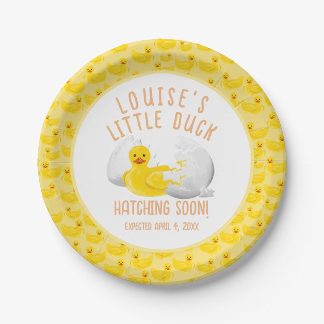 Little Duck Hatching Soon Baby Shower Invitation Paper Plate (Front)