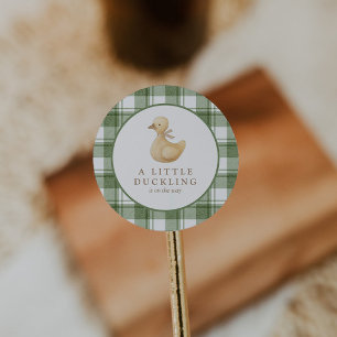 Little Duckling Classic Neutral Gingham Round Sticker