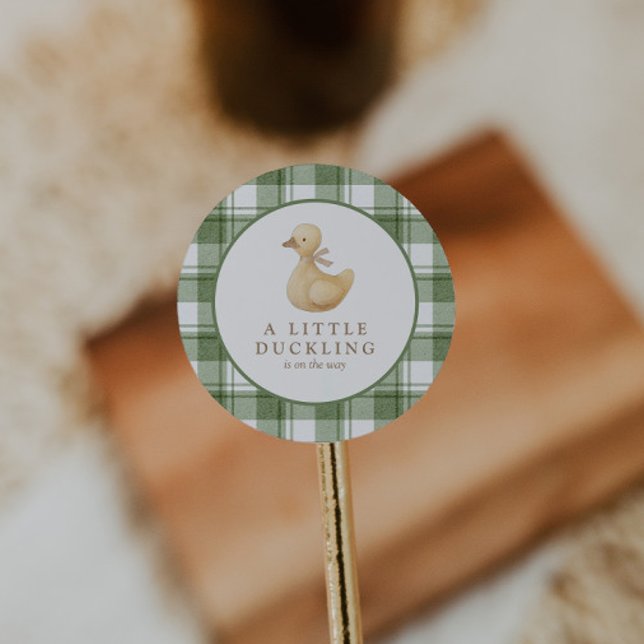 Little Duckling | Classic Neutral Gingham Round Sticker (Creator Uploaded)