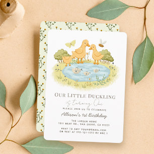 Little Duckling Duck Family Pond 1st Birthday Invitation