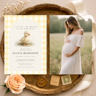 Little Duckling Duck Gingham Photo Baby Shower Invitation