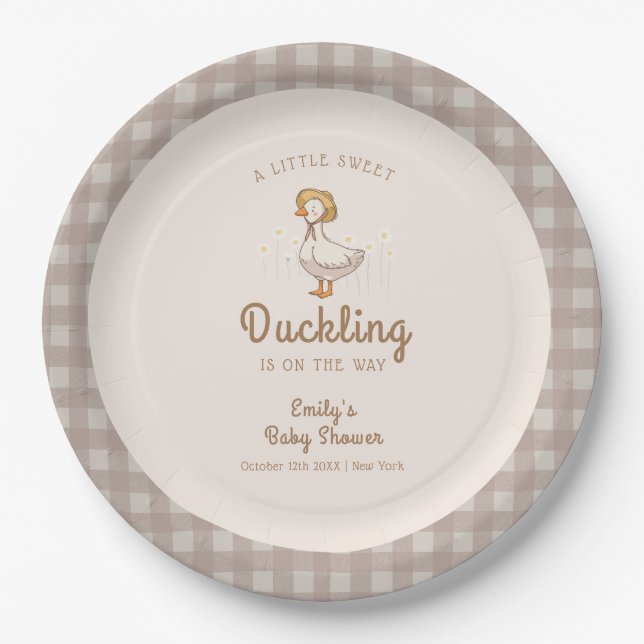 Little Duckling Farmhouse Gingham Baby Shower  Paper Plate (Front)