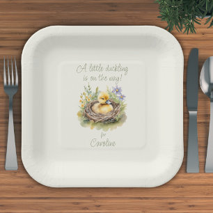 Little Duckling Is On The Way Duck Baby Shower Paper Plate