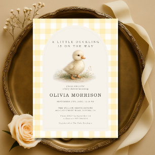 Little Duckling on the Way Gingham Baby Shower Invitation