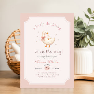 Little Duckling on the Way Pink Bow Baby Shower Invitation
