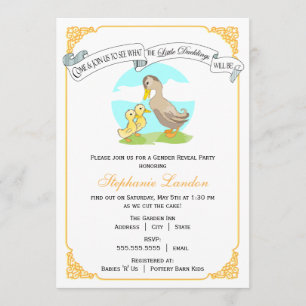 Little Ducklings   Twin Gender Reveal Baby Shower Invitation