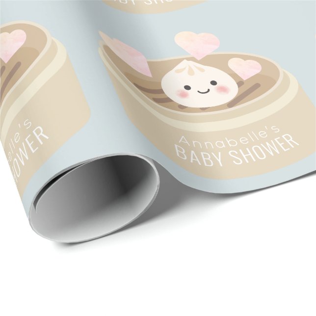 Little Dumpling Baby Shower Blue Wrapping Paper (Roll Corner)