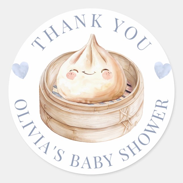 Little Dumpling Blue Thank You Baby Shower Favour  Classic Round Sticker (Front)