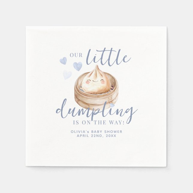 Little Dumpling Blue Watercolor Baby Shower Napkin (Front)