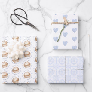 Little Dumpling Blue Watercolor Boy Baby Shower Wrapping Paper Sheet