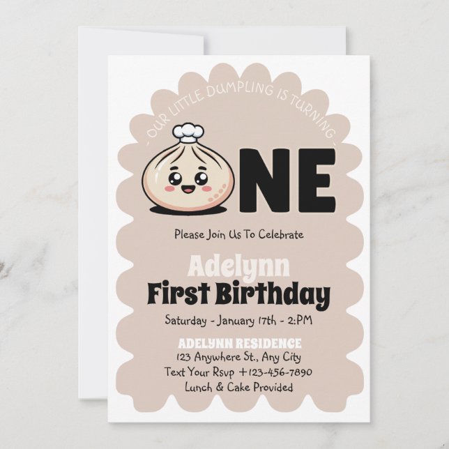 Little Dumpling Girl 1st Birthday Party Invitation (Front)