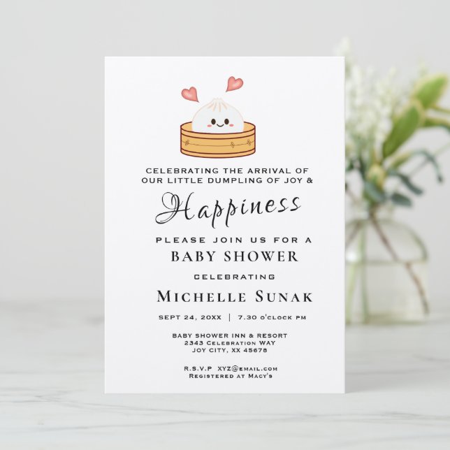 Little Dumpling Girl Pink Baby Shower Invitation (Standing Front)