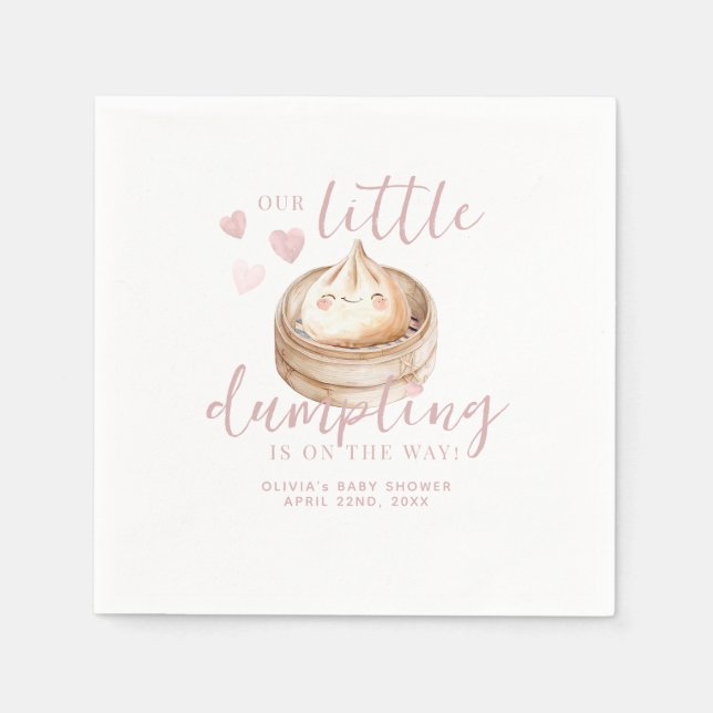 Little Dumpling Pink Watercolor Baby Shower Napkin (Front)